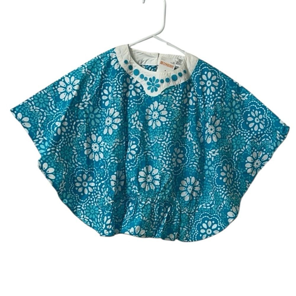 Gymboree Girls Blue Floral Fan Sleeve Kimono Style Top( Size 4yrs)